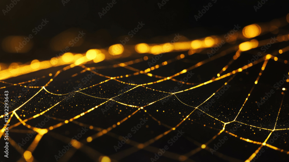 Poster delicate golden spiderweb threads on dark background for elegant design use
