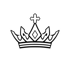 Simple illustrative illustration of a regal crown, black and white vector graphic, elegant design and a simple style.