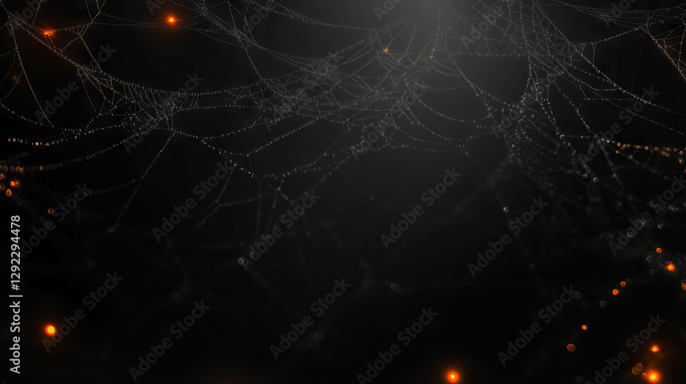Poster dew drops on spiderweb in morning light creating a mystical atmosphere