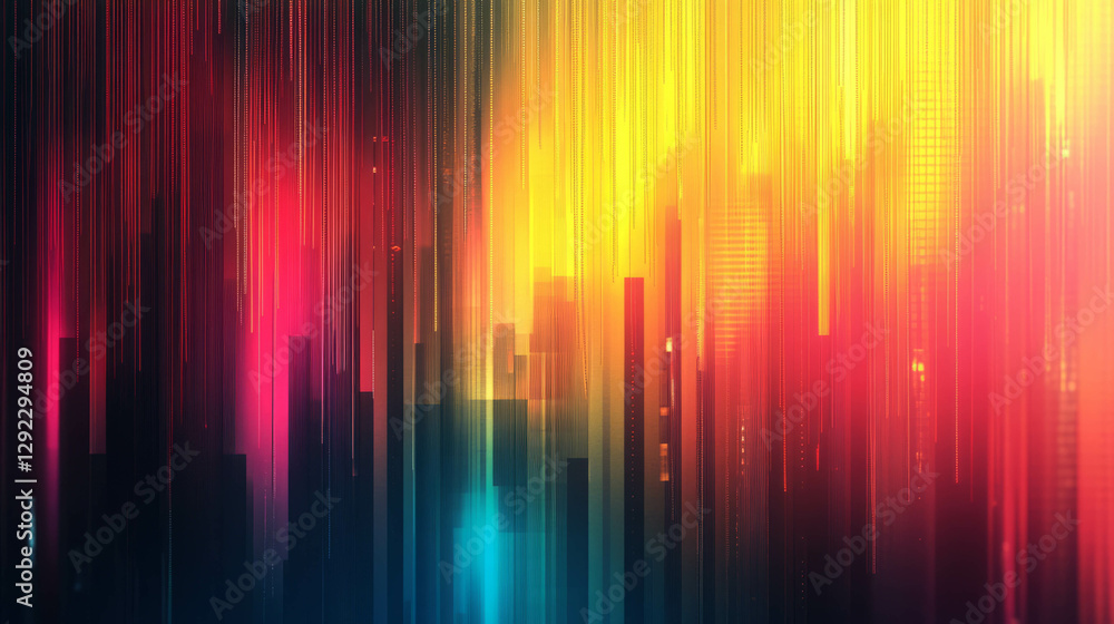 Poster vibrant abstract digital glitch art with distorted pixel background for modern design