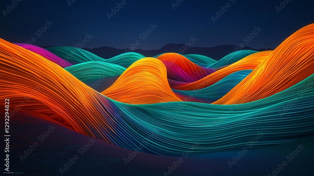 Poster vibrant-colorful-wave-patterns-in-flowing-motion-against-a-dark-background-showcasing-light-dynamics