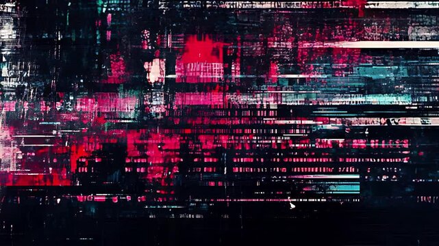 Abstract glitch distortion effect with vibrant blue and red colors, digital noise and cyber aesthetic