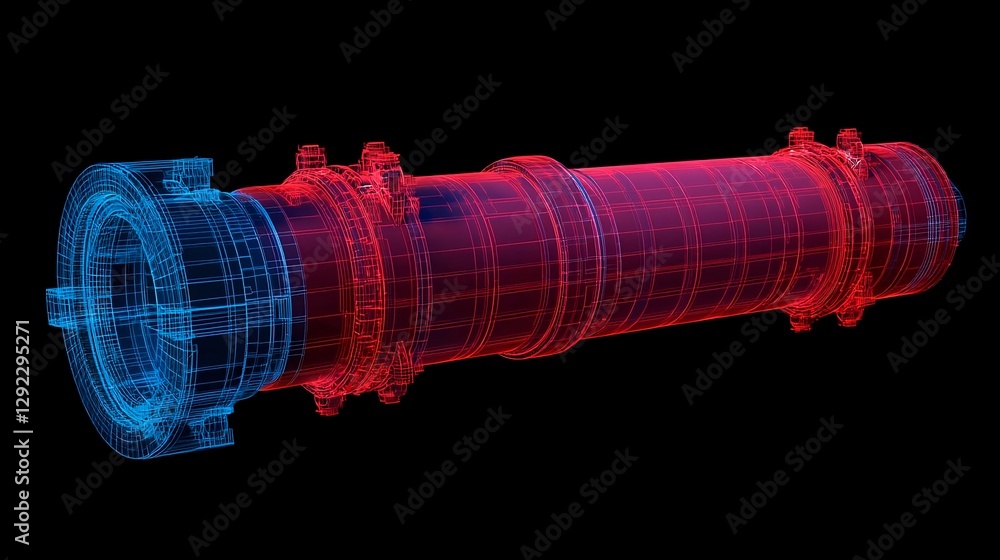 Aufkleber wireframe-3d-rendering-of-a-mechanical-pipe-showcasing-intricate-design-and-engineering-on-a-dark-ba