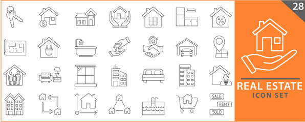 Real Estate web icon set. Included the icons as realty, property, mortgage, home loan and more. set icons collection. Simple vector illustration.