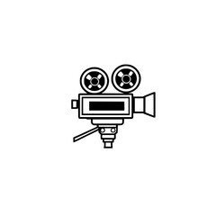 Vectorized illustration of a vintage film camera in black and white.