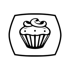 Minimalist Black and White Icon: Cupcake Within a Unique Frame, Modern Bakery Representation.
