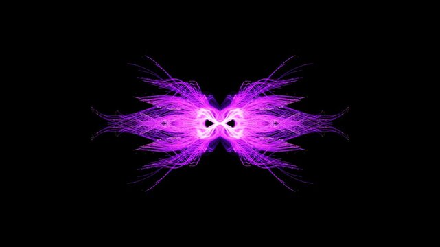 Vivid purple tendrils forming a balanced, central focal point. The intricate web of filaments creates a glowing, electric design against a dark background