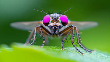 Macro Closeup of a Fly's Mouthparts on a Green Leaf