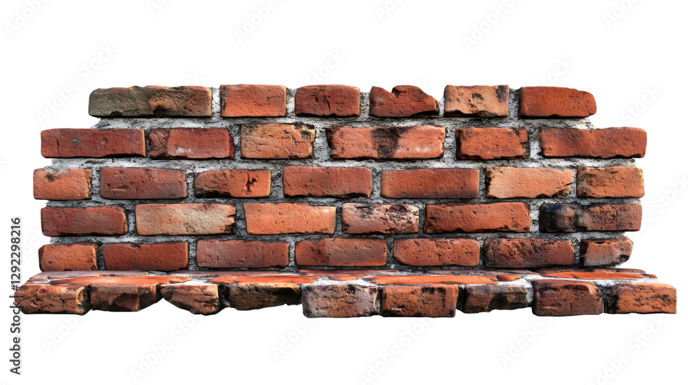 Poster broken brick wall section with transparent background, ideal for architectural visualization or phot