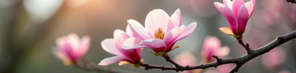 Dainty flowers bloom on a magnolia tree's branches in spring, flowers, seasonal, foliage