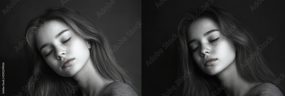 Leinwandbilder mood transformation depicted through a grayscale sad expression and vibrant happiness in a portrait 