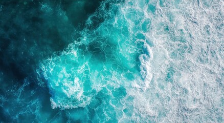 Fototapeta premium Serene Aerial View of Turquoise Ocean Waves and White Foam Patterns