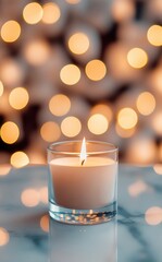 Warm Candle Glow Against Soft Bokeh Background for Cozy Ambiance