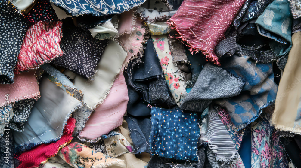 Poster Patchwork of colorful fabric scraps and textures for creative design inspiration