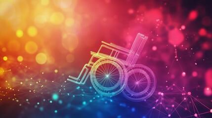 Colorful abstract background with wheelchair accessibility icon integrated into internet network,