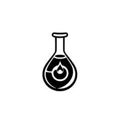 Black-and-white minimalistic logo of a teardrop shaped flask with a fire symbol.