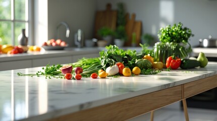 Fresh Produce on Modern Kitchen Counter with Natural Light