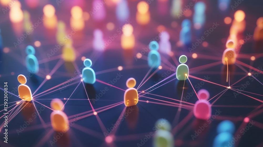 Aufkleber colorful 3d avatars connected by glowing lines illustrate digital social interactions in a vibrant v