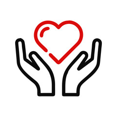 Obraz premium Two caring hands gently cradle a red heart against white background. Universal symbol of love and protection. Perfect for Valentine's Day. Healthcare Services, Counseling, Charitable Organizations