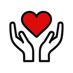 Obraz premium Black hands embrace red heart on white background. Protective nurturing gesture symbolizes care and support. Suitable for Valentine's Day. Care and support concept.