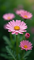 Obraz premium Delicate pink New York asters, soft focus green backdrop, closeup, elegant