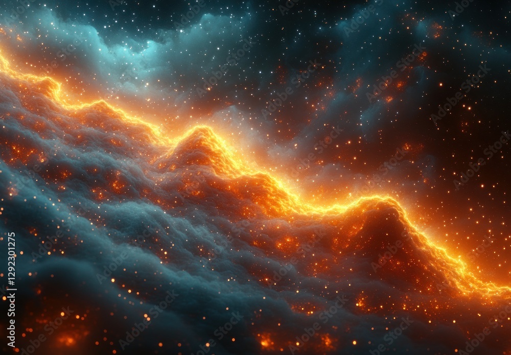 Poster cosmic shimmering particles abstract impressionism background with soft ethereal light
