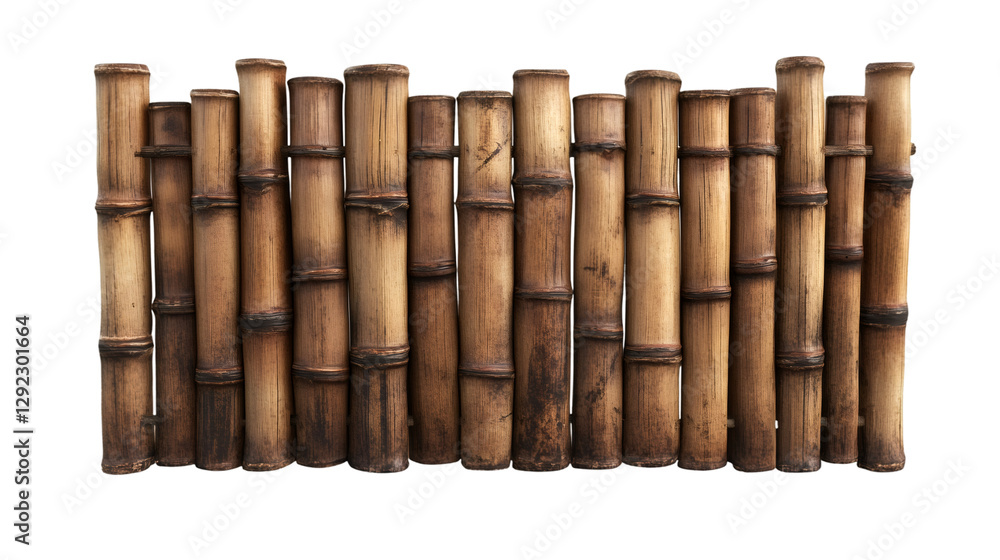Poster bamboo fence detail presenting natural, rustic barrier texture, isolated on transparent background f