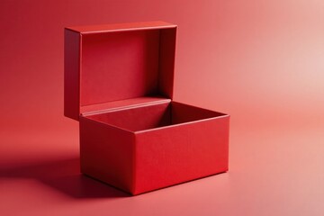 Shiny red gift box open, showing interior lining, vivid, celebration, red box