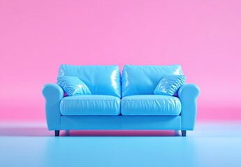 Bright Blue Sofa Against Vibrant Pink Background in Modern Setting