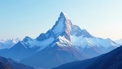 Obraz premium A single, majestic, snow-capped mountain peak stands alone against a clear sky , magnificent, cliffs, blue