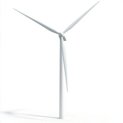 tall white wind turbine with three blades stands against bright background, symbolizing renewable energy and sustainability