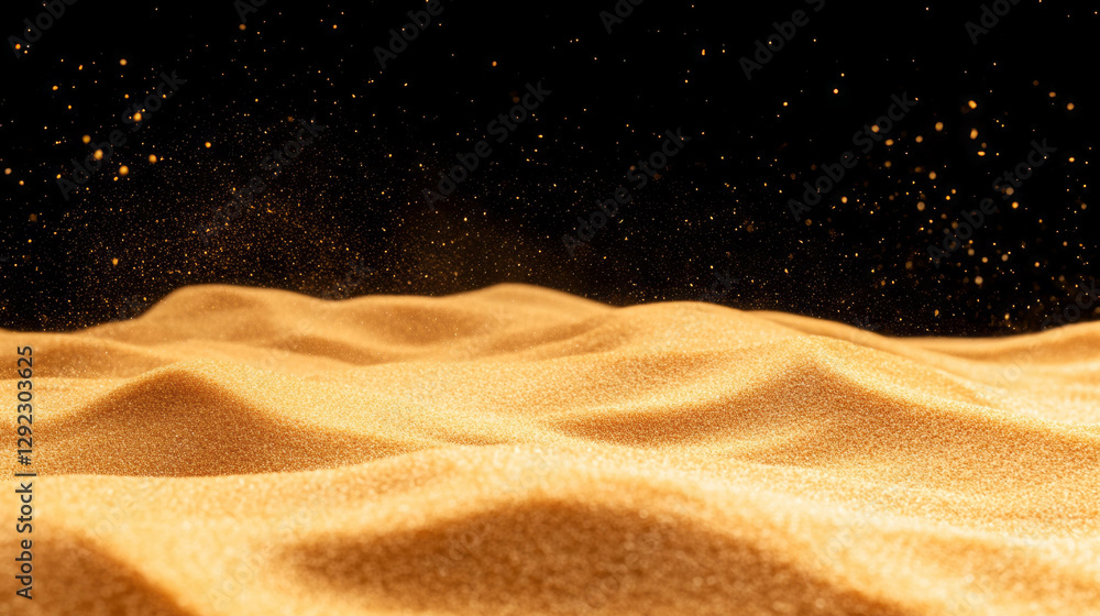 Aufkleber golden sands falling in dynamic shifting pattern against dark background for design inspiration