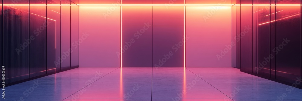 Aufkleber neon lit corridor with reflections and vibrant hues during twilight hours. generative ai