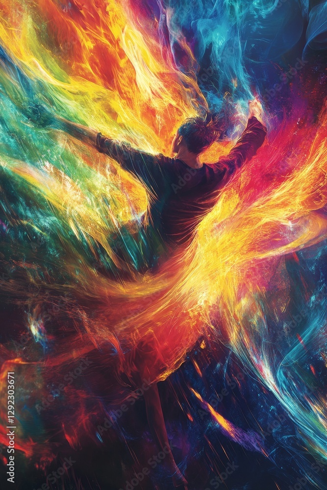 Poster an absolutely mesmerizing abstract portrait that showcases vibrant neon colors along with intricate 