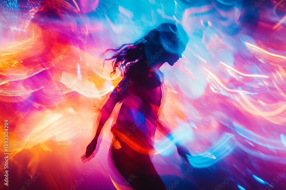 Poster an absolutely mesmerizing abstract portrait that showcases vibrant neon colors along with intricate 