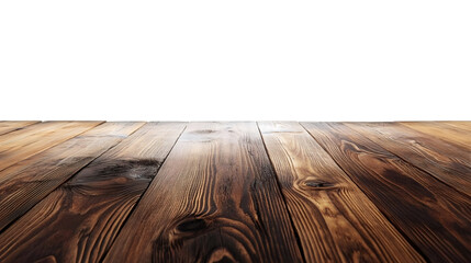 Rustic wooden tabletop on transparent background, ideal for showcasing products or designs