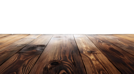 Rustic wooden tabletop on transparent background, ideal for showcasing products or designs