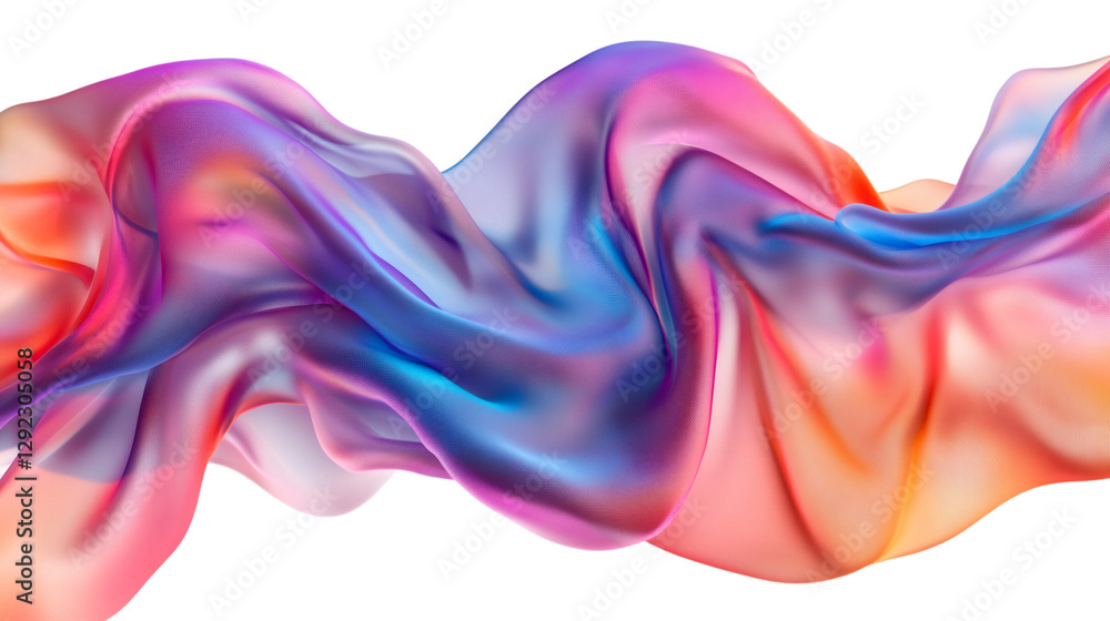 Aufkleber Smooth elegant satin fabric flowing with dynamic curves creating an abstract wave with vibrant colors on transparent background