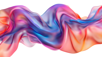 Smooth elegant satin fabric flowing with dynamic curves creating an abstract wave with vibrant colors on transparent background
