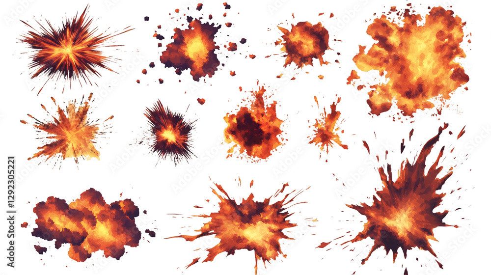 Aufkleber explosions bursting with vibrant energy and fiery plumes create a dramatic visual effect against a t
