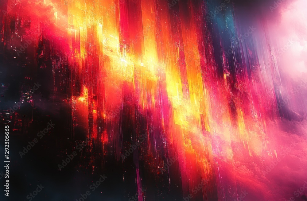 Poster glitch abstract background with dark noise and colorful distortion effects