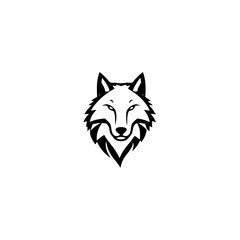 A minimalist black and white illustration of a wolf's head in a clean, simple, and geometric design.