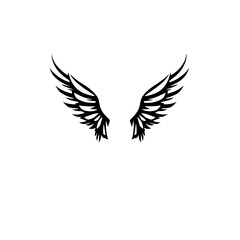 Obraz premium Black, graphic wing silhouette isolated on white, stylized and symmetrical arrangement.