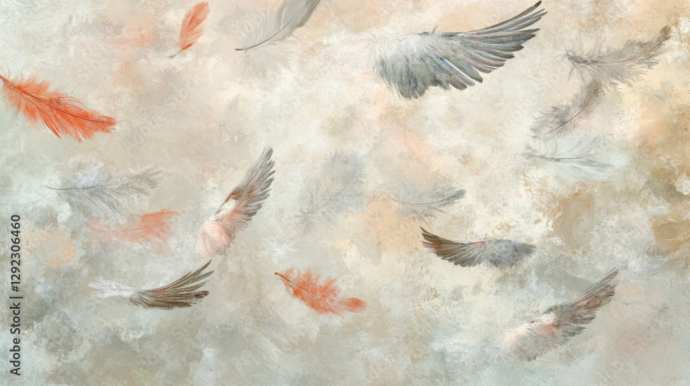 Poster soft and airy feather background with subtle textures for creative design