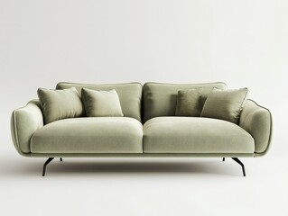 Fototapeta premium 3D Render of a Light Green Sofa in a Minimalist Living Room 