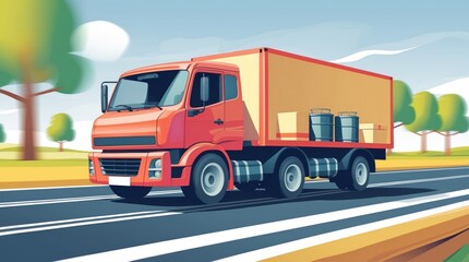 Delivery Truck Driving on a Country Road