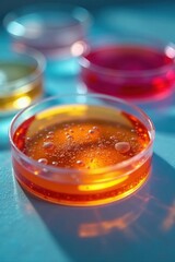 Close-up of petri dishes, bioengineered samples, lab equipment, lab, sample