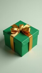 Obraz premium Matte green gift box, tied with a golden ribbon , golden, texture