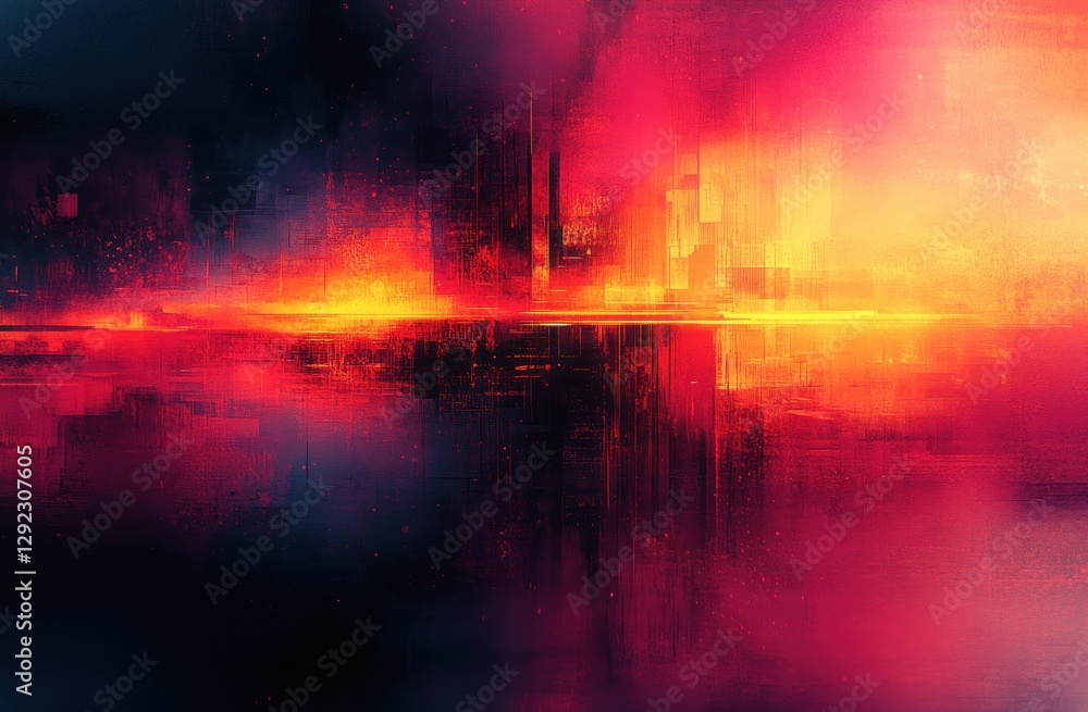 Poster glitch art abstract background with distorted colors and chaotic lines in digital space