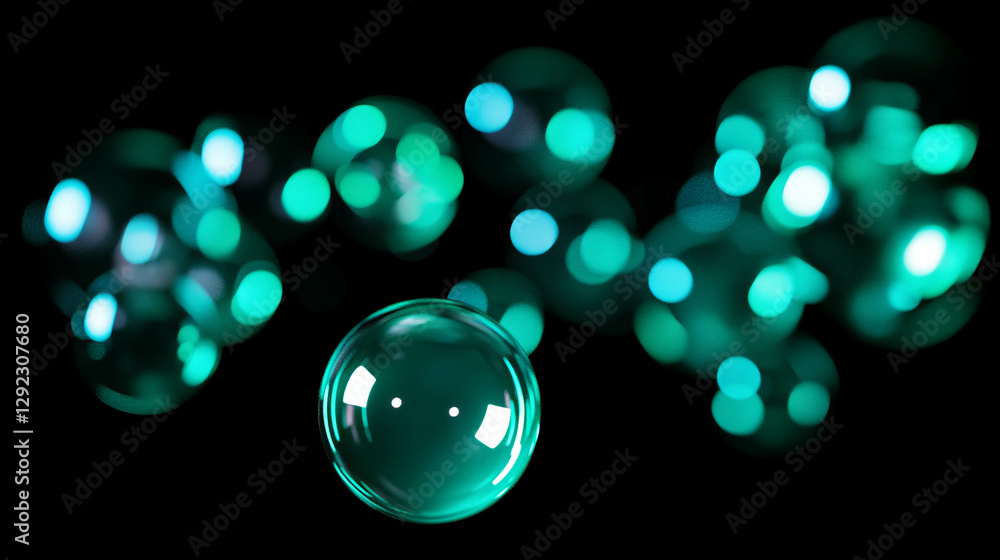 Poster abstract design with floating mint orbs and soft diffused glow